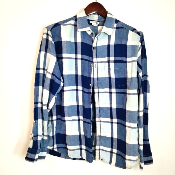 Carbon2Cobalt Shirt Men M Blue Plaid Button Up‎ Flannel Casual Pocket Work Chore - Picture 1 of 11